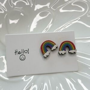 🌈 Minimalist Rainbow & Cloud Wooden Studs